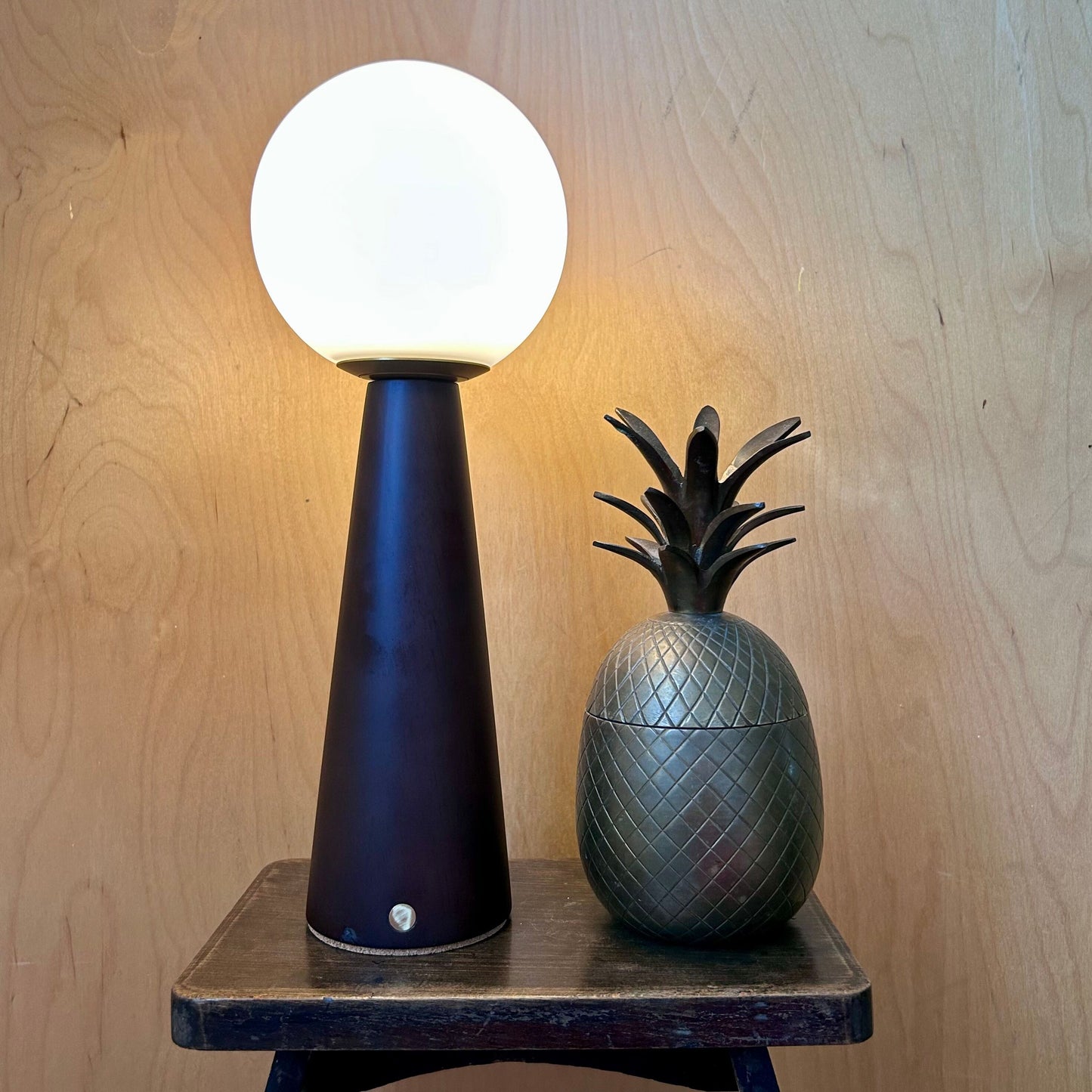 Large Deco Cone Walnut style rechargeable touch lamp