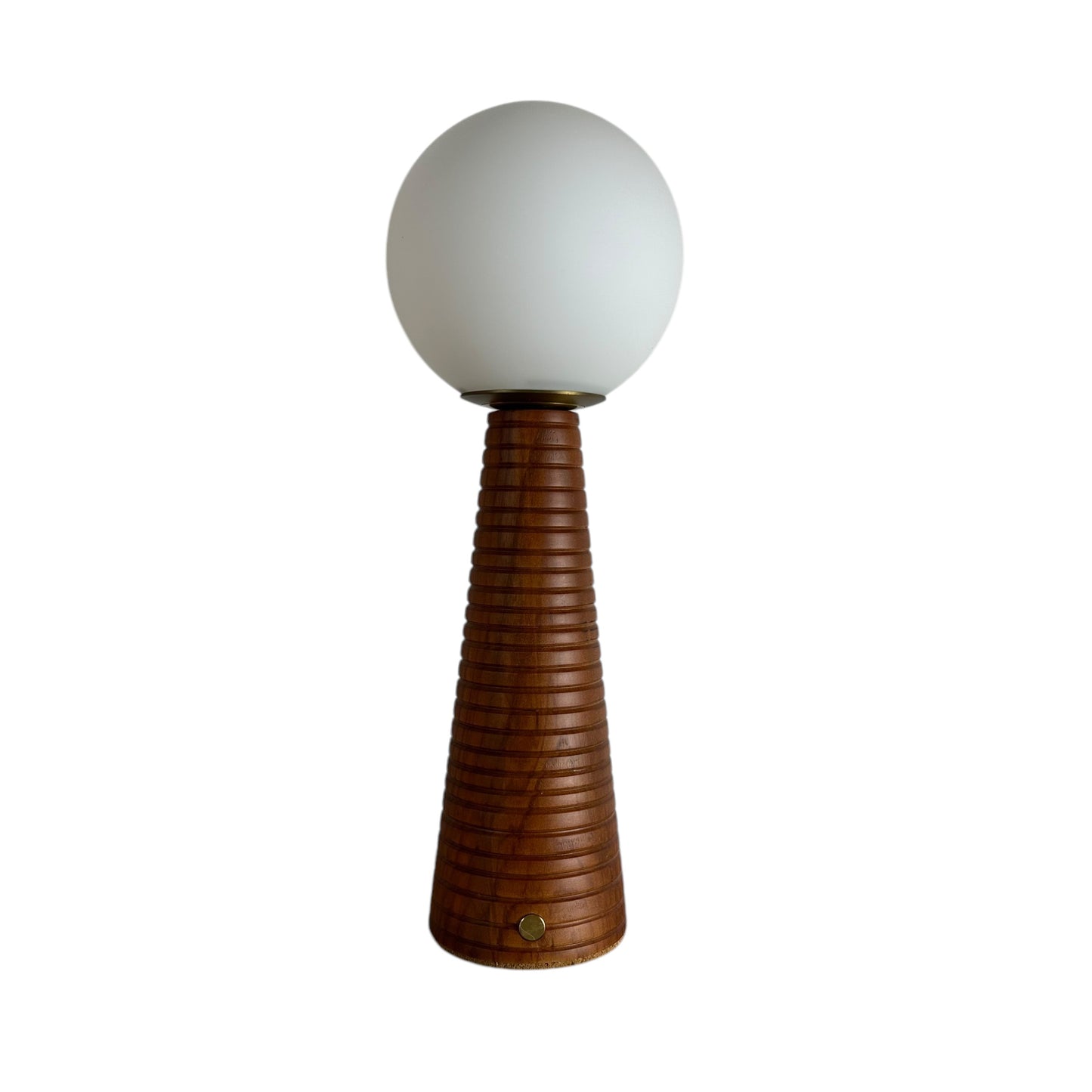 Large Deco Cone Ribbed Teak style rechargeable touch lamp