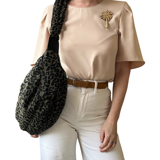 Brixton cross body sling bag - green leopard print - large