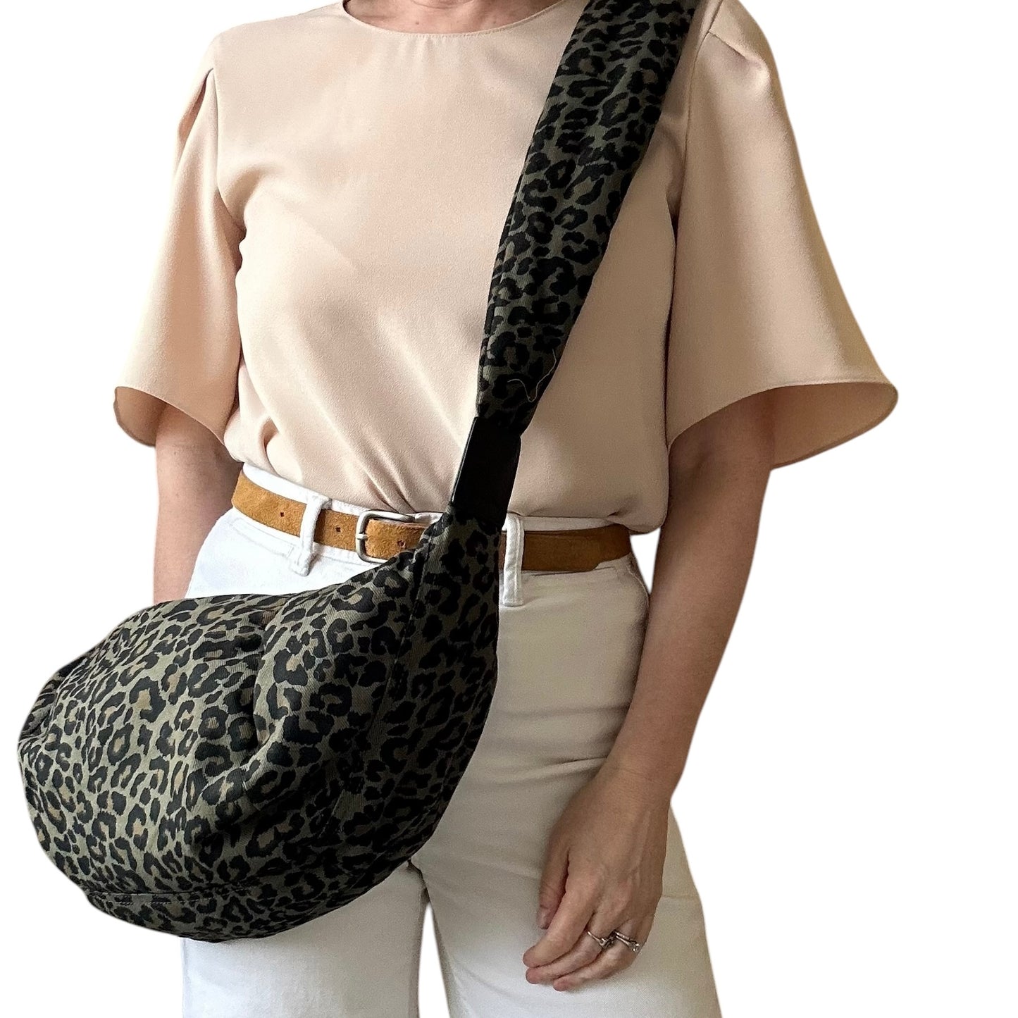 Brixton cross body sling bag - green leopard print - large