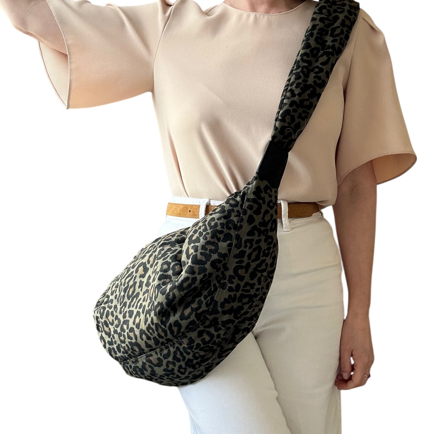 Brixton cross body sling bag - green leopard print - large