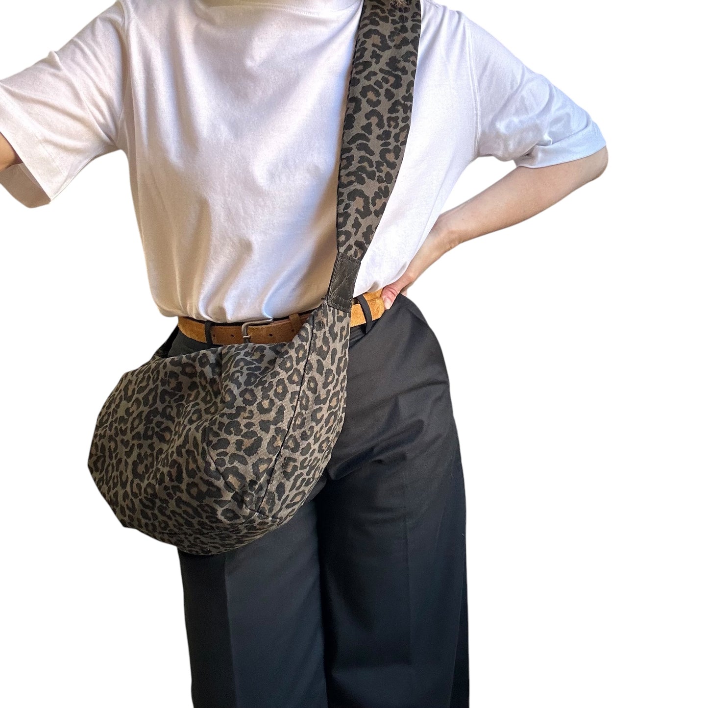 Brixton cross body sling bag - grey leopard print - large