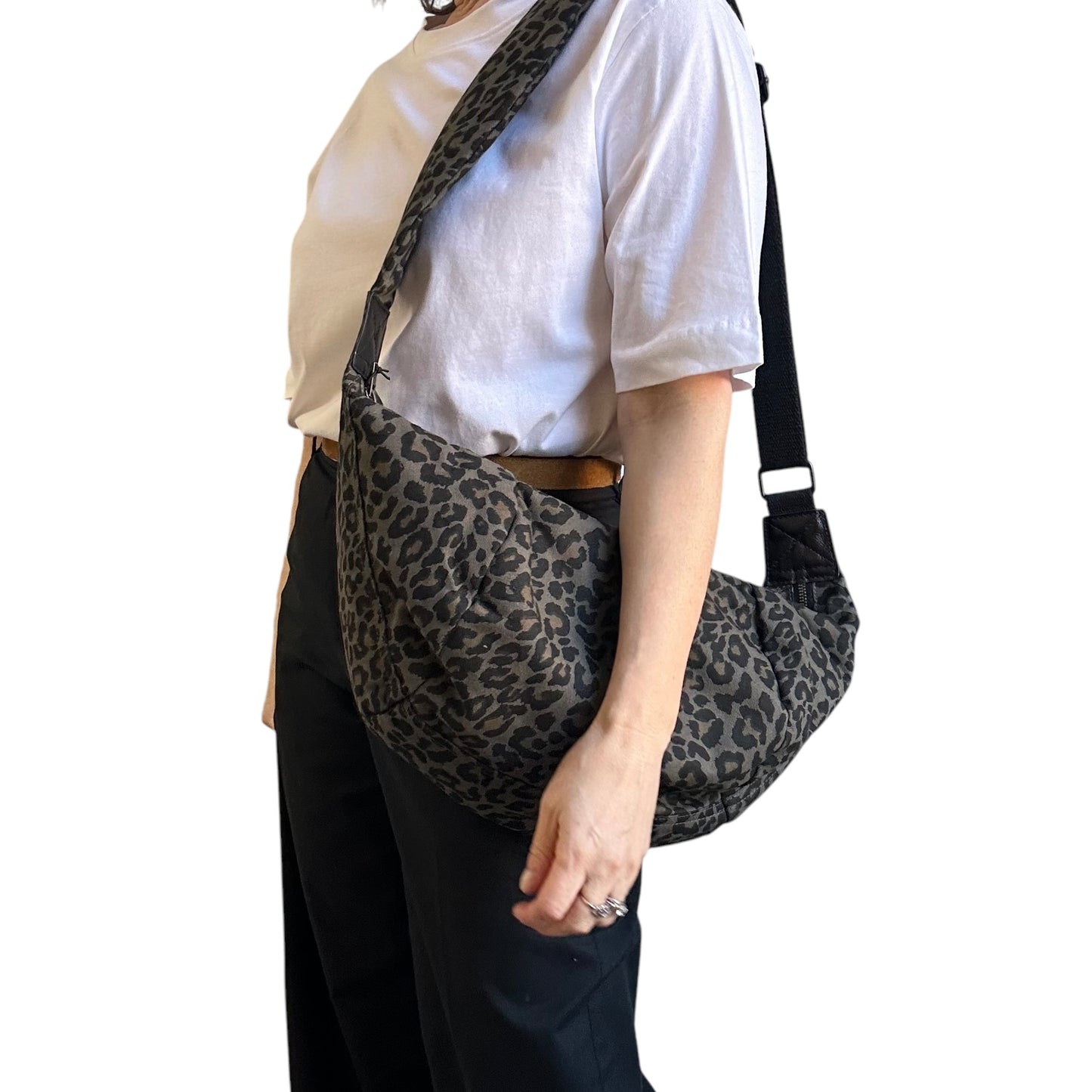 Brixton cross body sling bag - grey leopard print - large