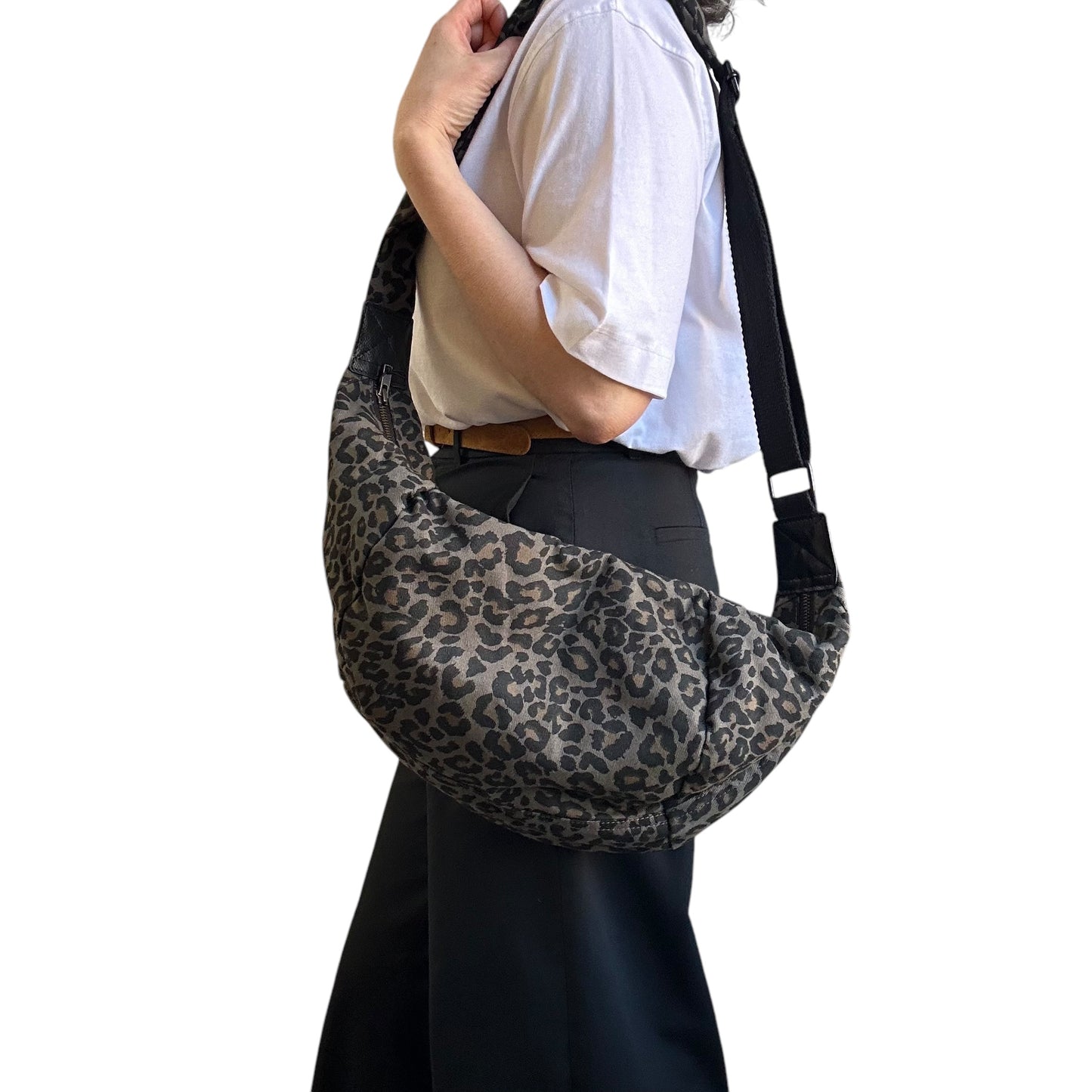 Brixton cross body sling bag - grey leopard print - large