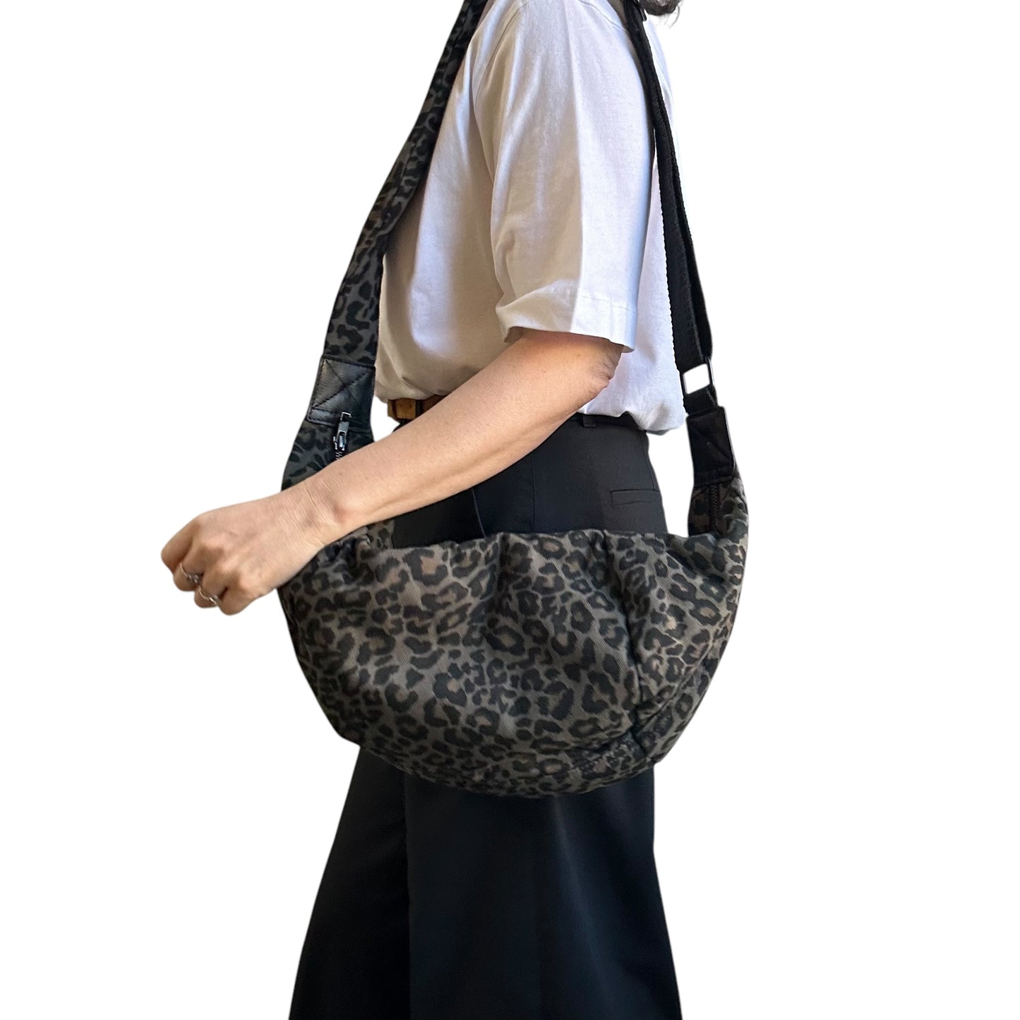 Brixton cross body sling bag - grey leopard print - large