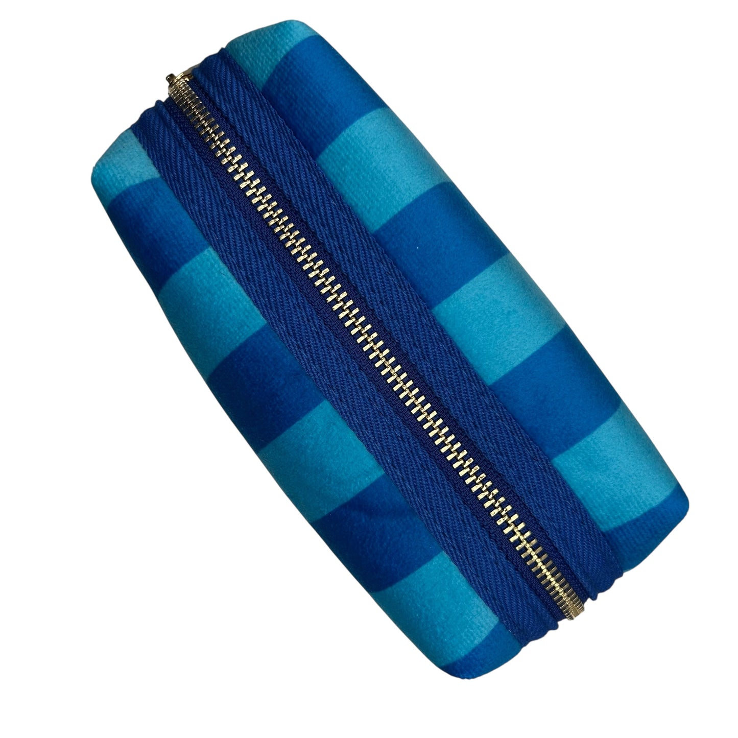Blue stripe makeup bag with detachable brooch