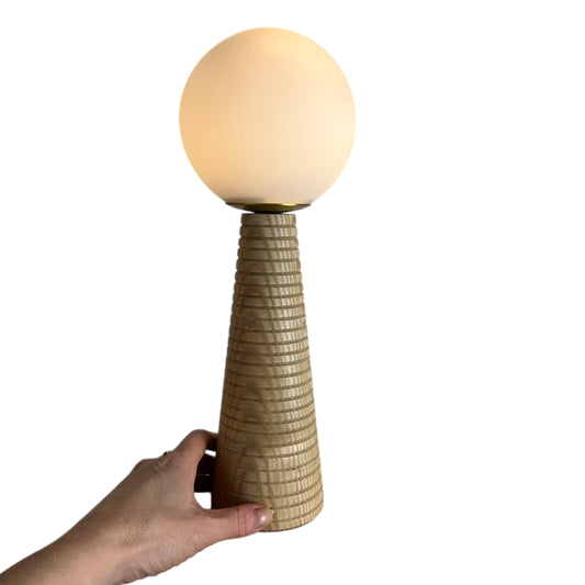Large Deco Cone Ribbed Beech style rechargeable touch lamp