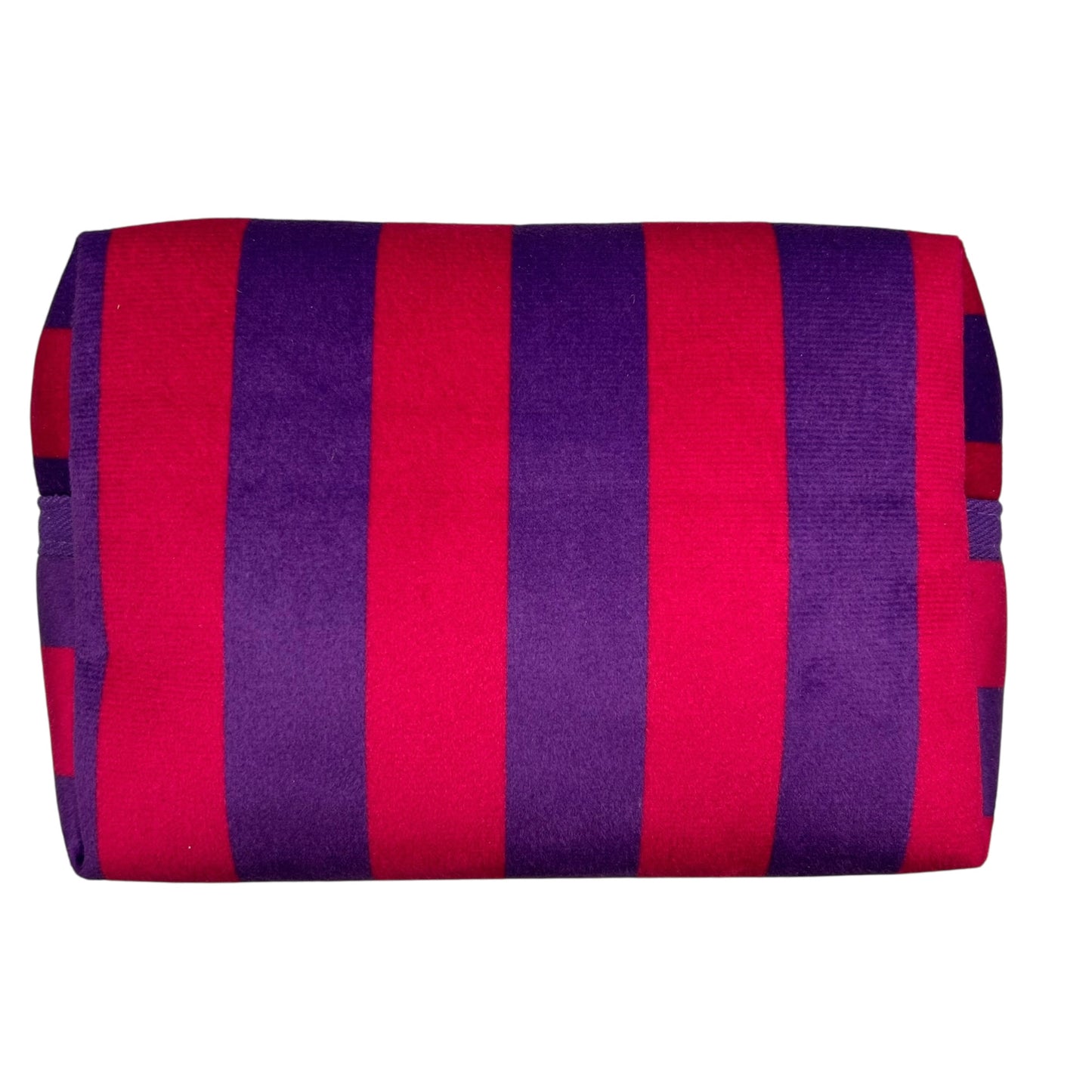 Purple stripe makeup bag with detachable brooch