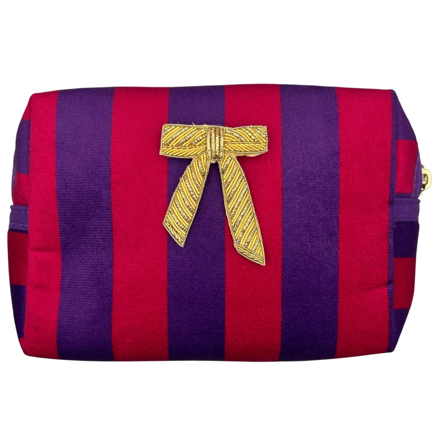 Purple stripe makeup bag with detachable brooch
