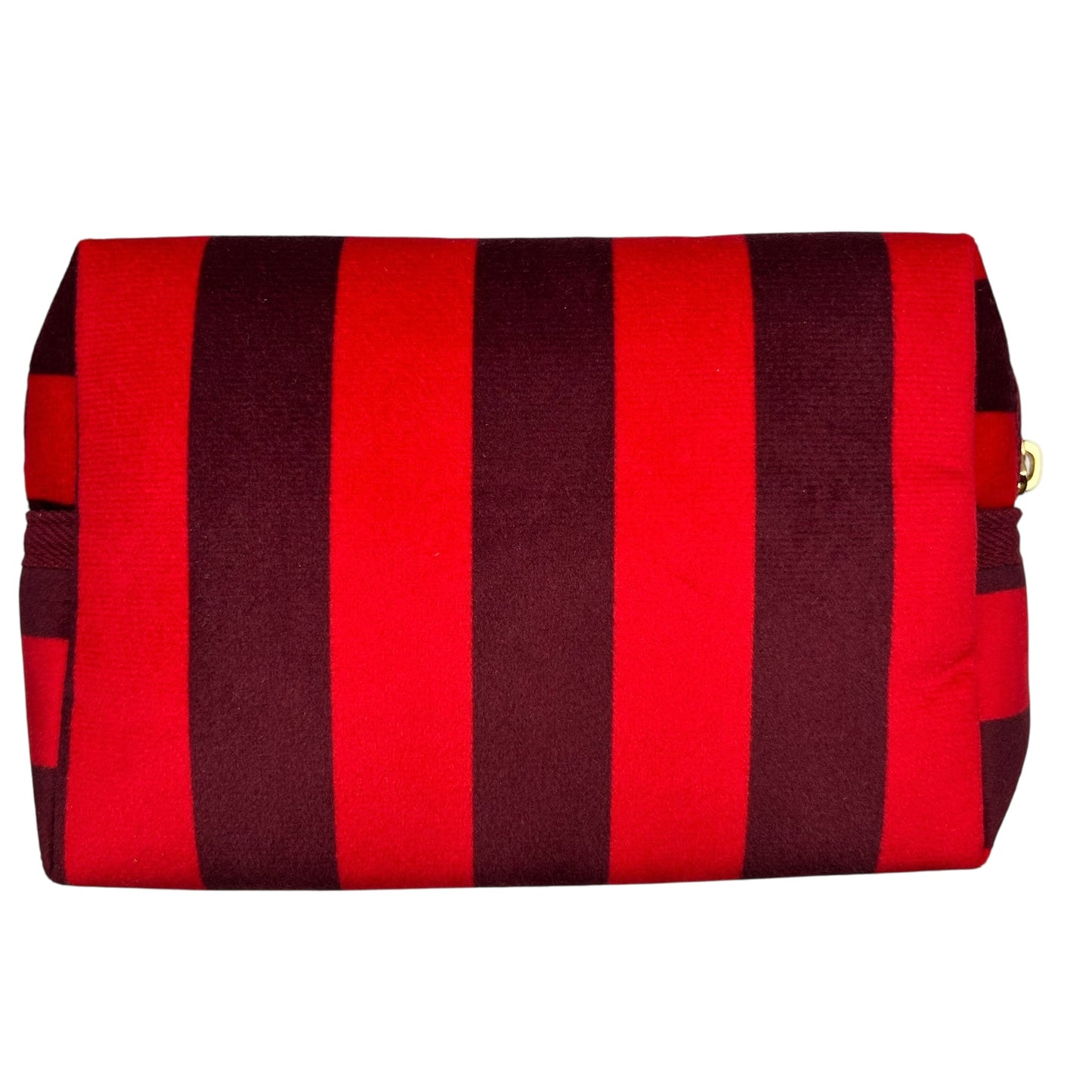 Red stripe makeup bag with detachable brooch