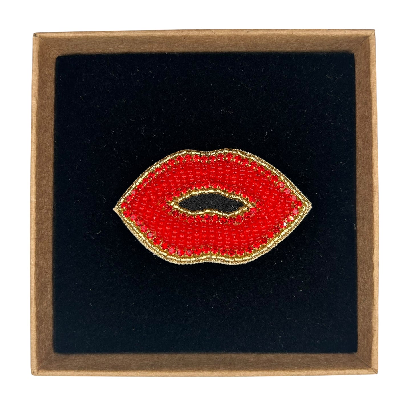 Red Lips embroidered brooch / pin