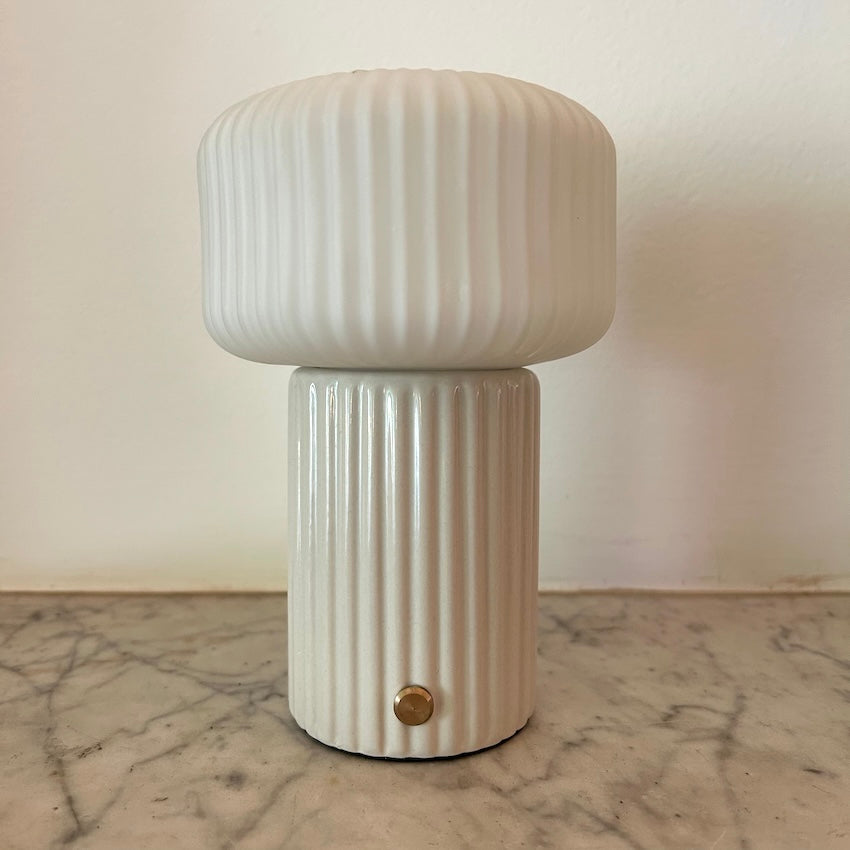Lumie Cream Ceramic rechargeable touch lamp - Drum shade