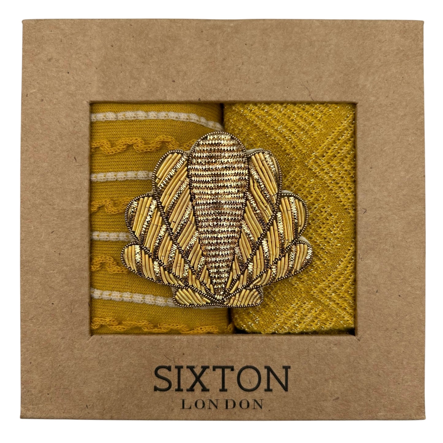Sunshine Paris & Lyon sock box duo with embroidered brooch