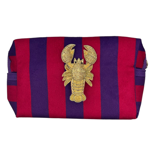 Large purple stripe makeup bag with Lobster brooch