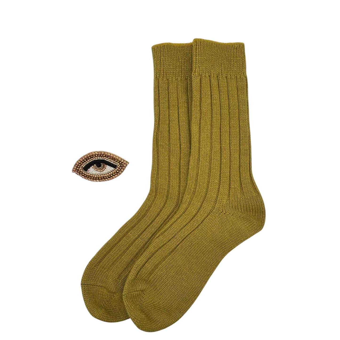 Sofia Olive Cashmere-Blend Sock Gift Box with Brooch