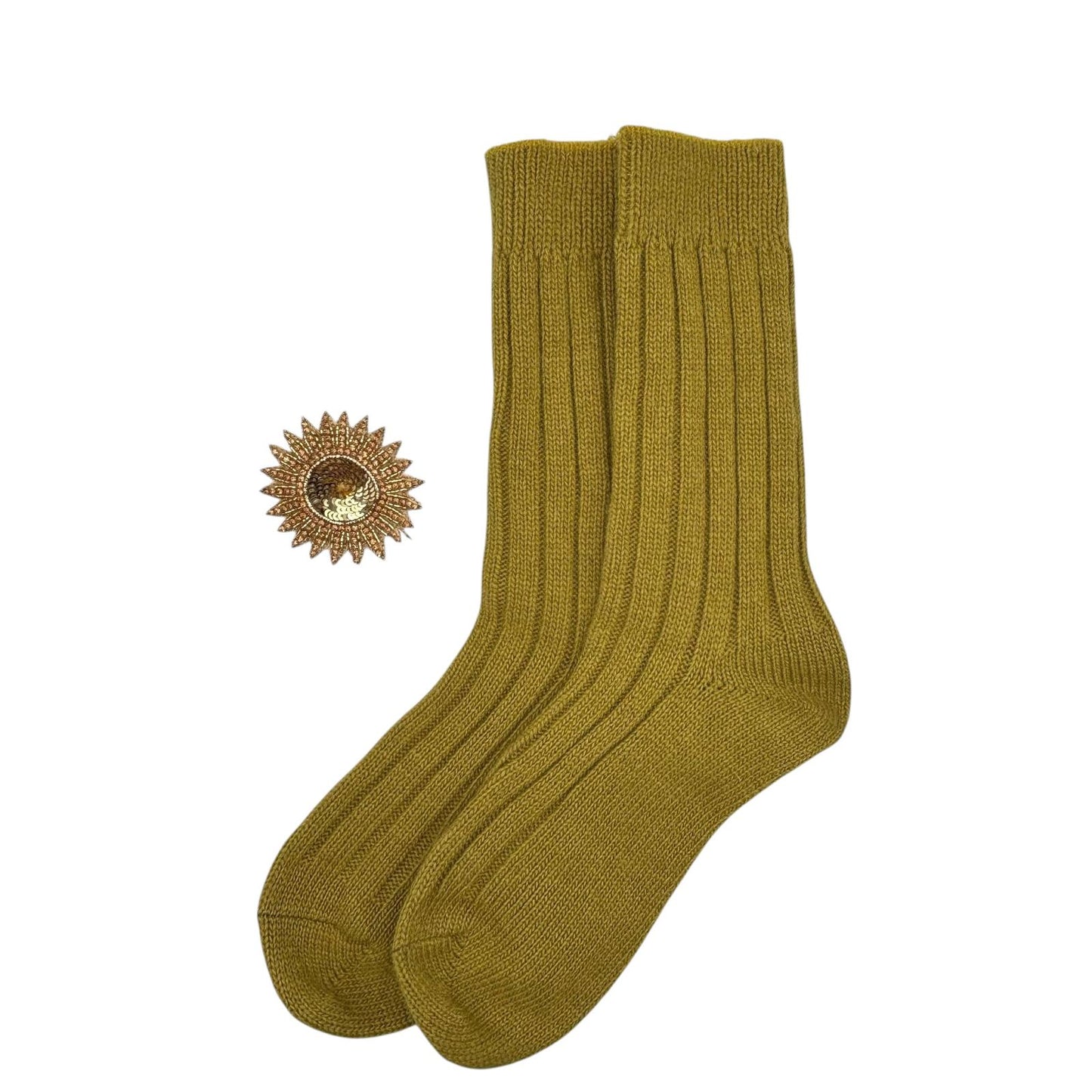 Sofia Olive Cashmere-Blend Sock Gift Box with Brooch