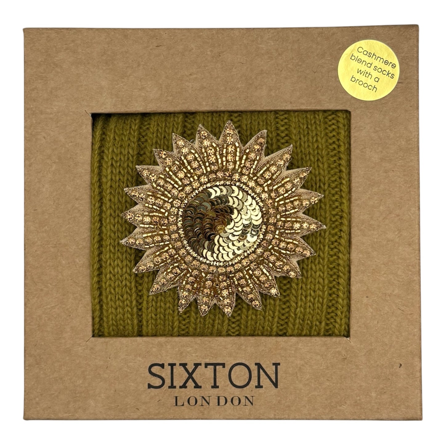 Sofia Olive Cashmere-Blend Sock Gift Box with Brooch