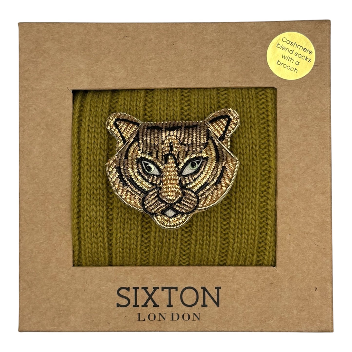 Sofia Olive Cashmere-Blend Sock Gift Box with Brooch