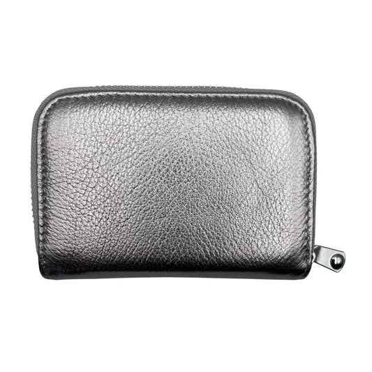 Small Silver Leather Card Holder - matte metallic