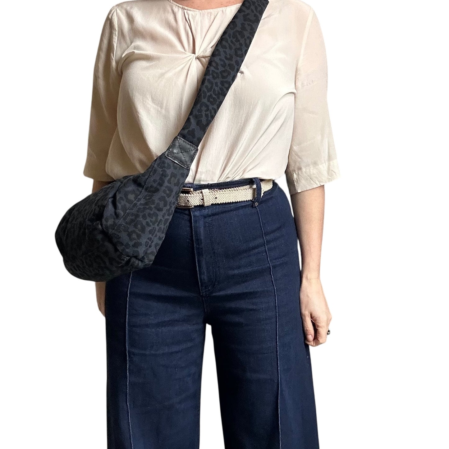 Brixton cross body sling bag - blue leopard print - small