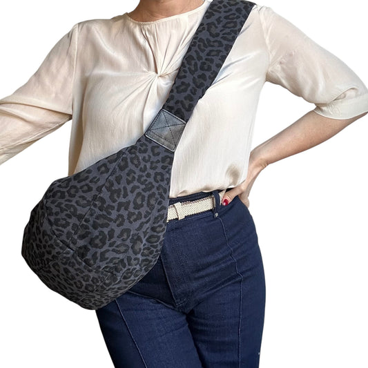 Brixton cross body sling bag - blue leopard print - large