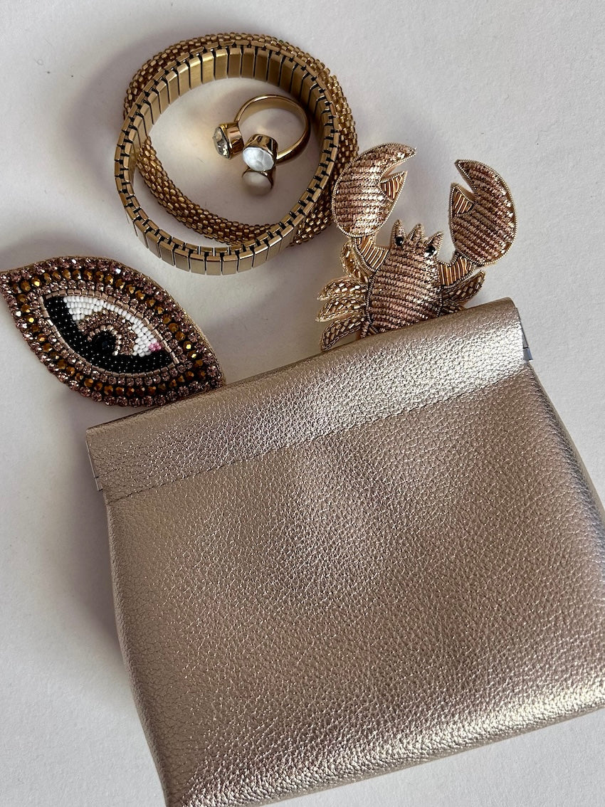 Small Gold Leather Pouch - matte metallic