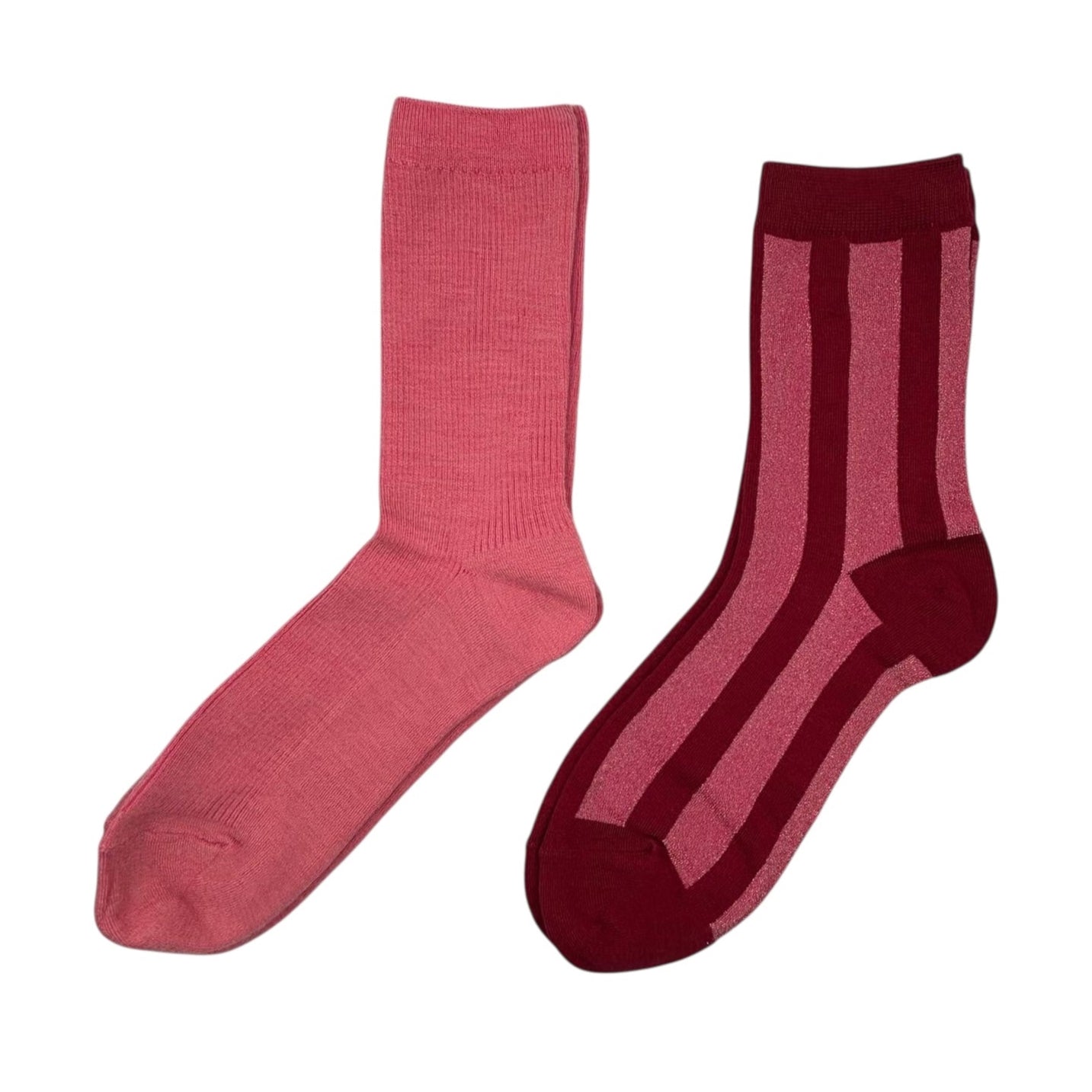 Pink Barcelona & Red Berlin sock box duo with embroidered brooch