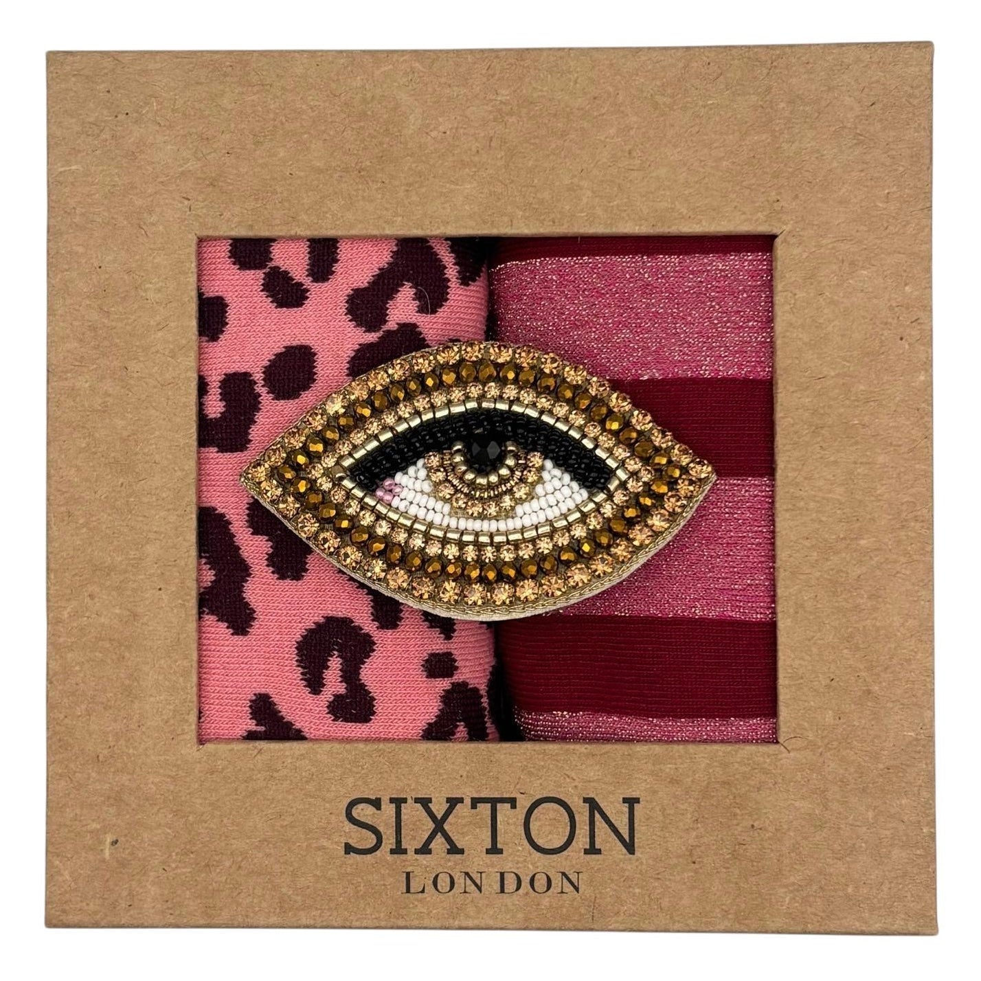 Pink Leopard & Red Berlin sock box duo with embroidered brooch
