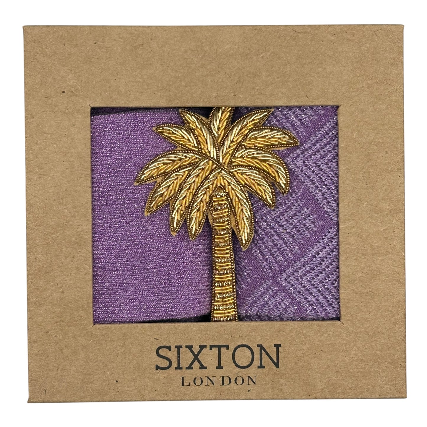 Purple Vegas & Paris sock box duo with embroidered brooch