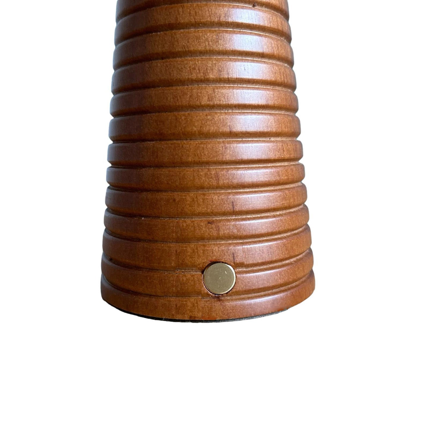 Ribbed Teak style rechargeable touch lamp with hessian shade