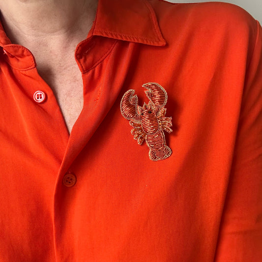 Red Lobster embroidered brooch / pin