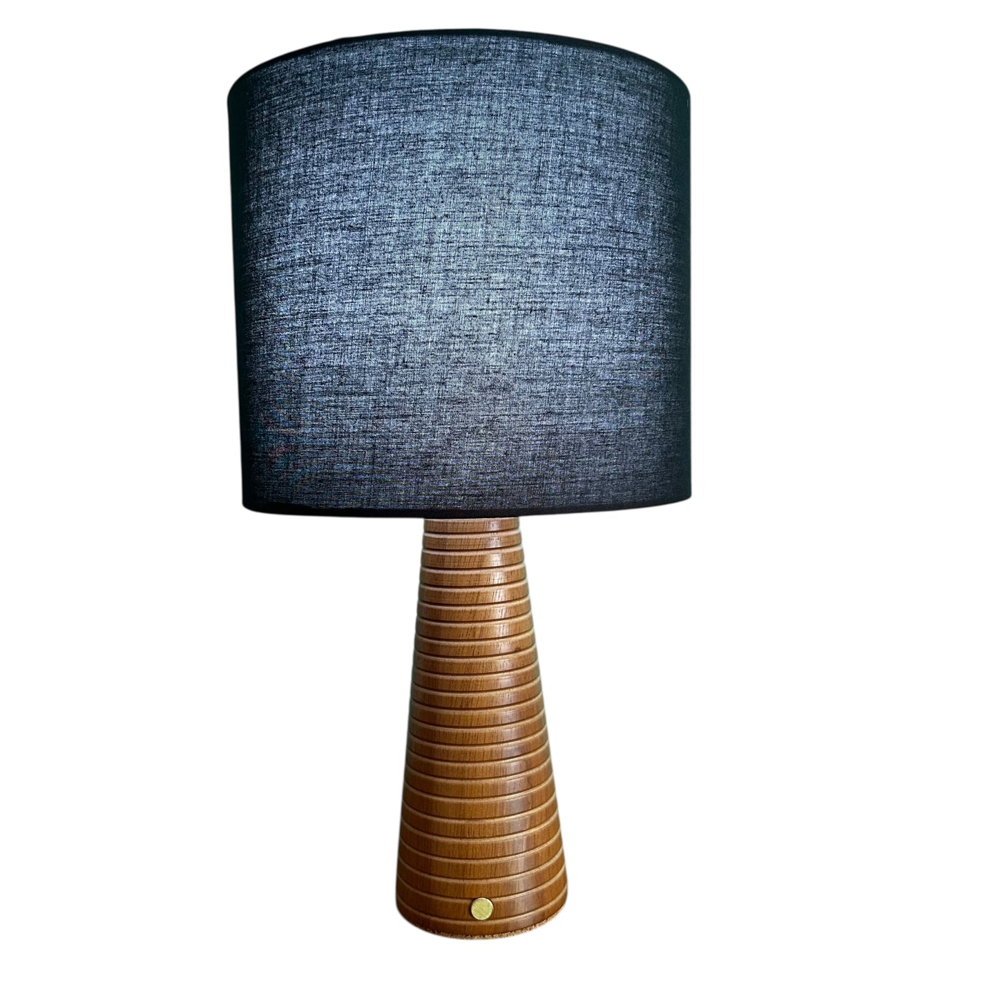 Ribbed Teak style rechargeable touch lamp with black shade
