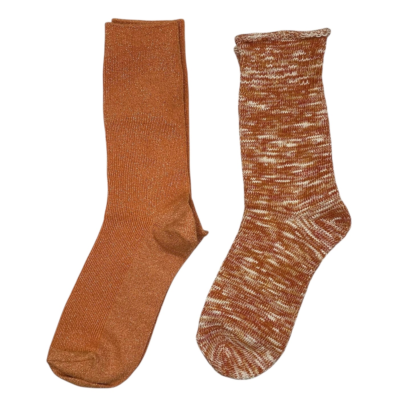 Rust Fargo & Orange Vegas sock box duo with embroidered brooch