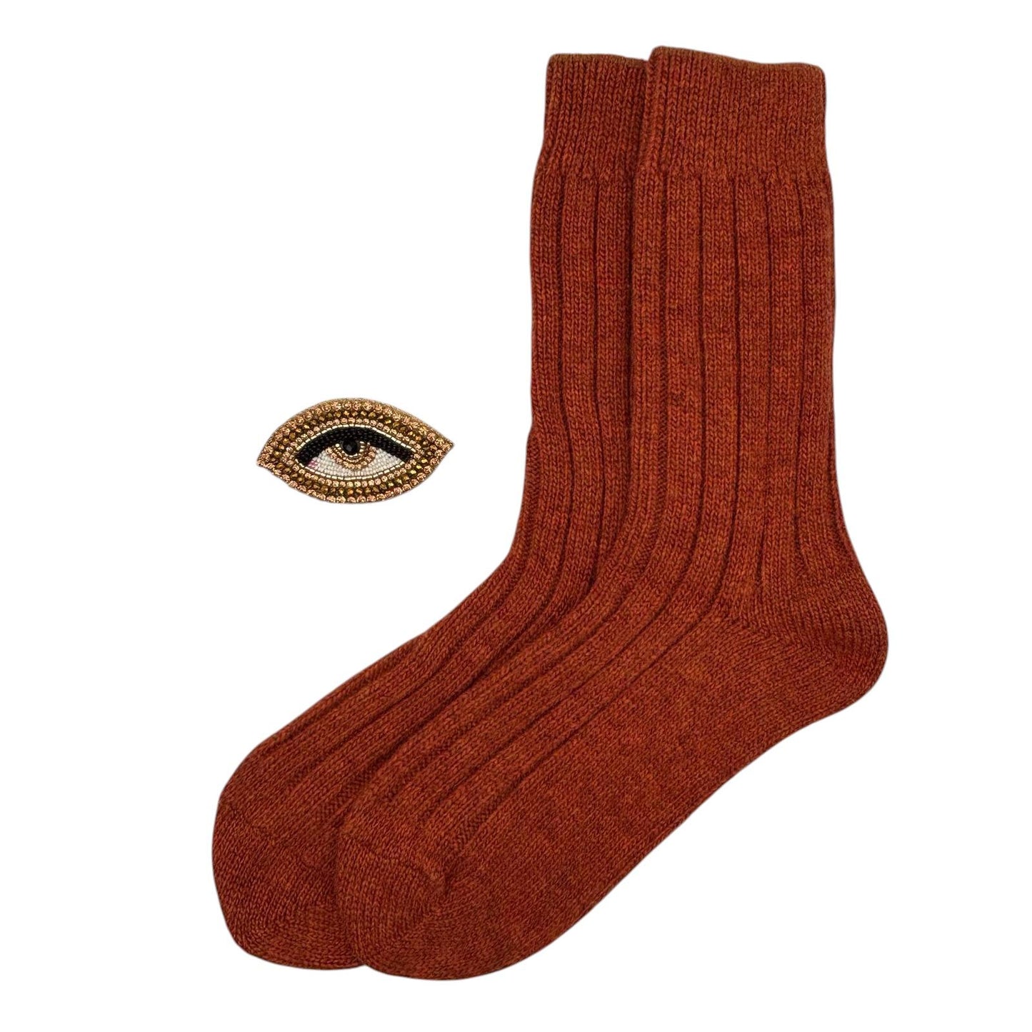 Sofia Rust Cashmere-Blend Sock Gift Box with Brooch