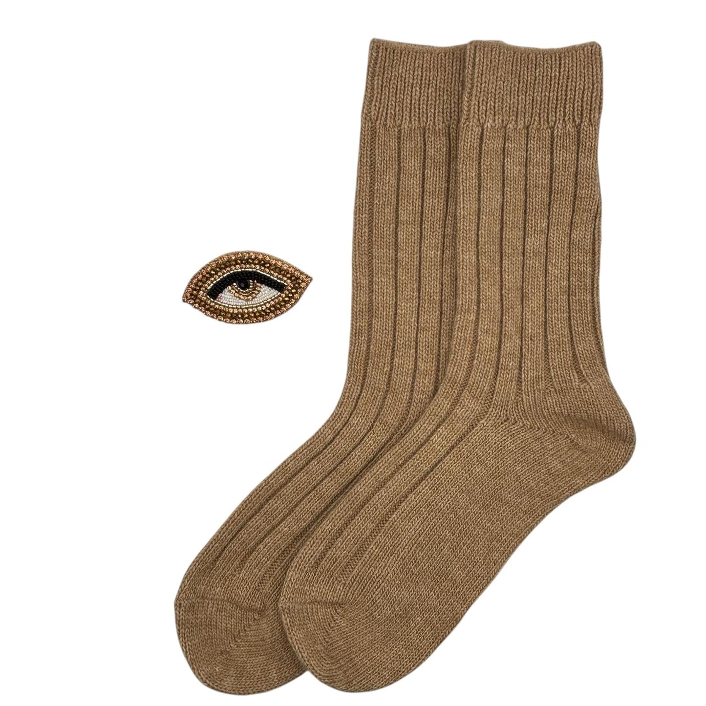 Sofia Sand Cashmere-Blend Sock Gift Box with Brooch