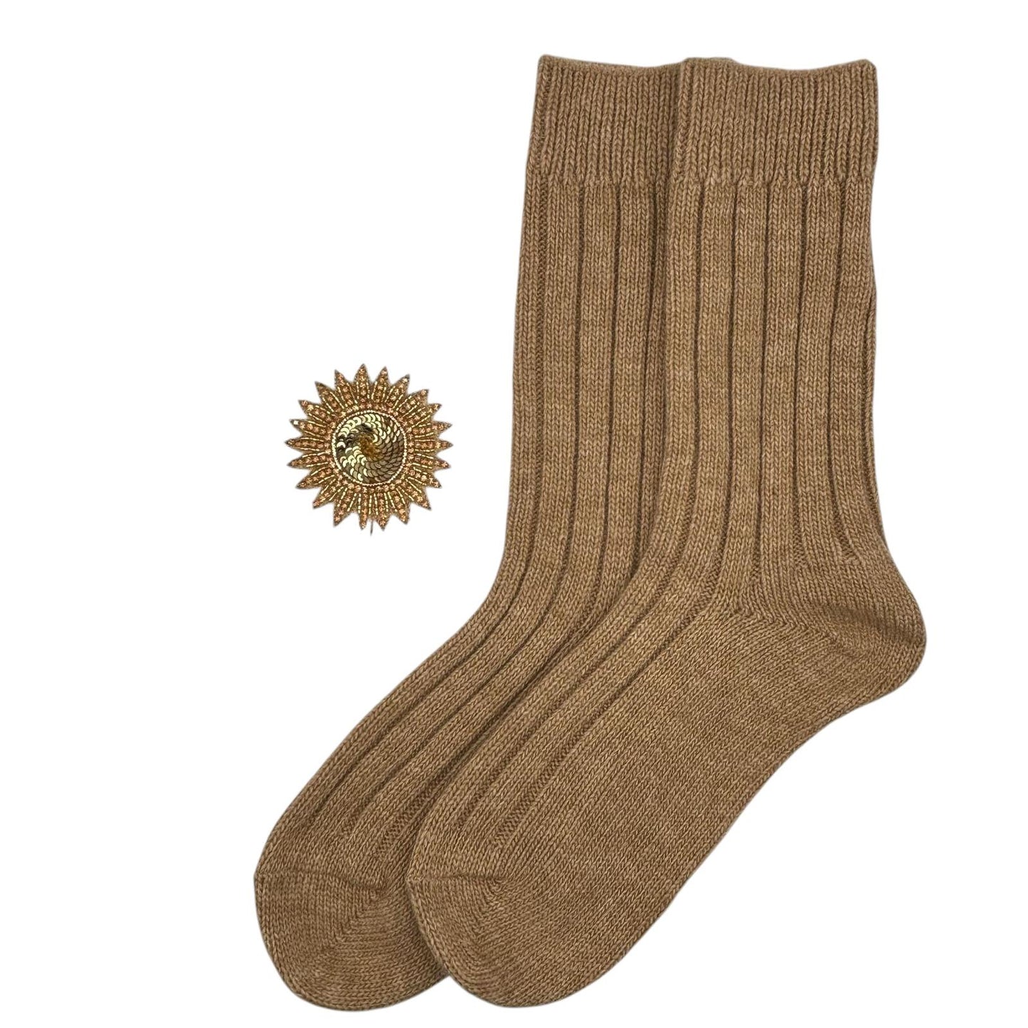Sofia Sand Cashmere-Blend Sock Gift Box with Brooch