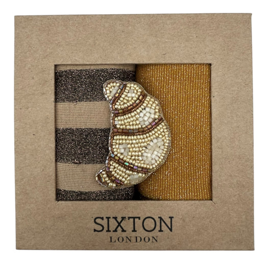 Sand Berlin & Copper Tokyo sock box duo with embroidered brooch