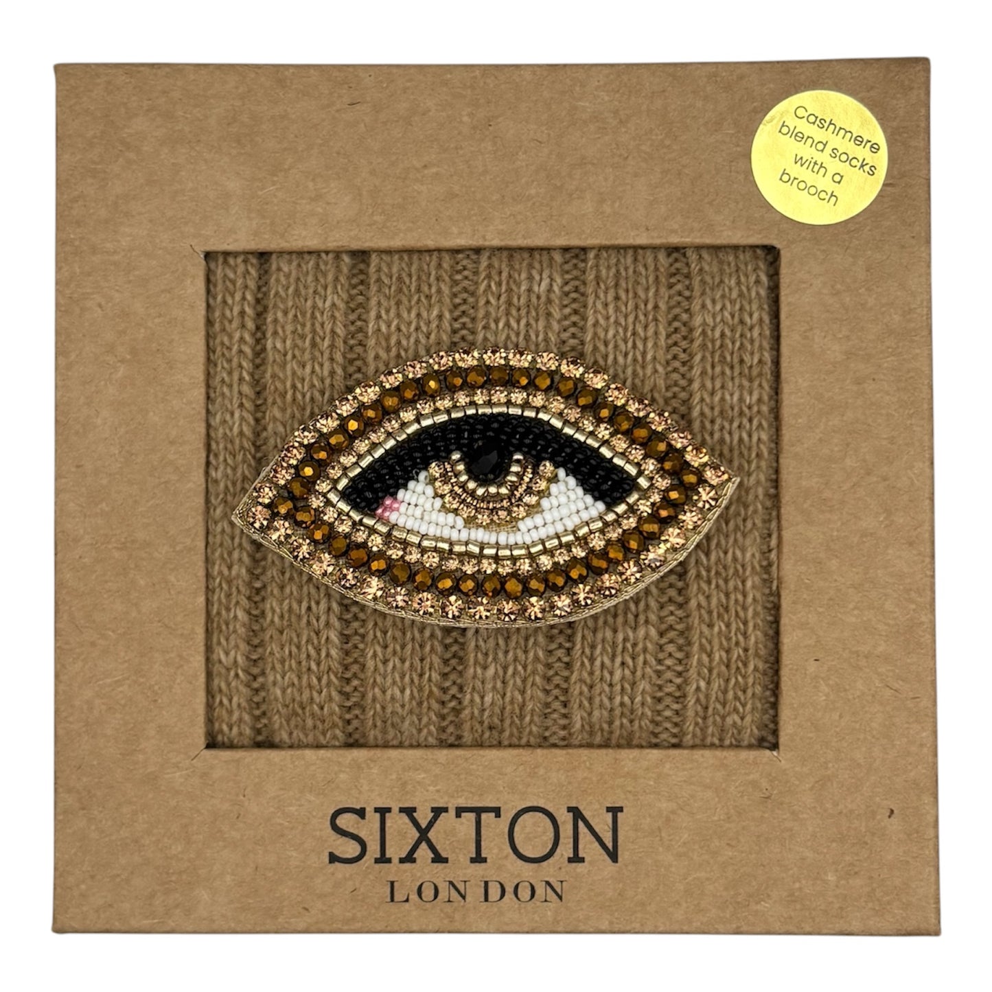 Sofia Sand Cashmere-Blend Sock Gift Box with Brooch