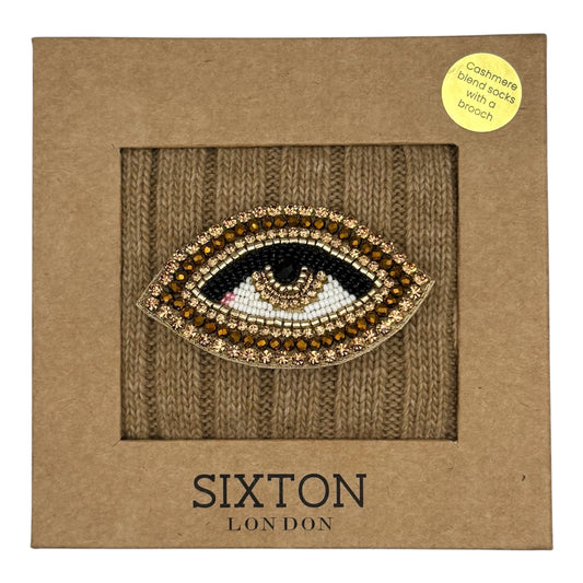 Sofia Sand Cashmere-Blend Sock Gift Box with Brooch