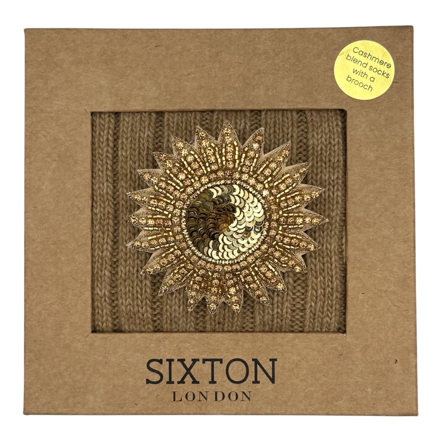 Sofia Sand Cashmere-Blend Sock Gift Box with Brooch
