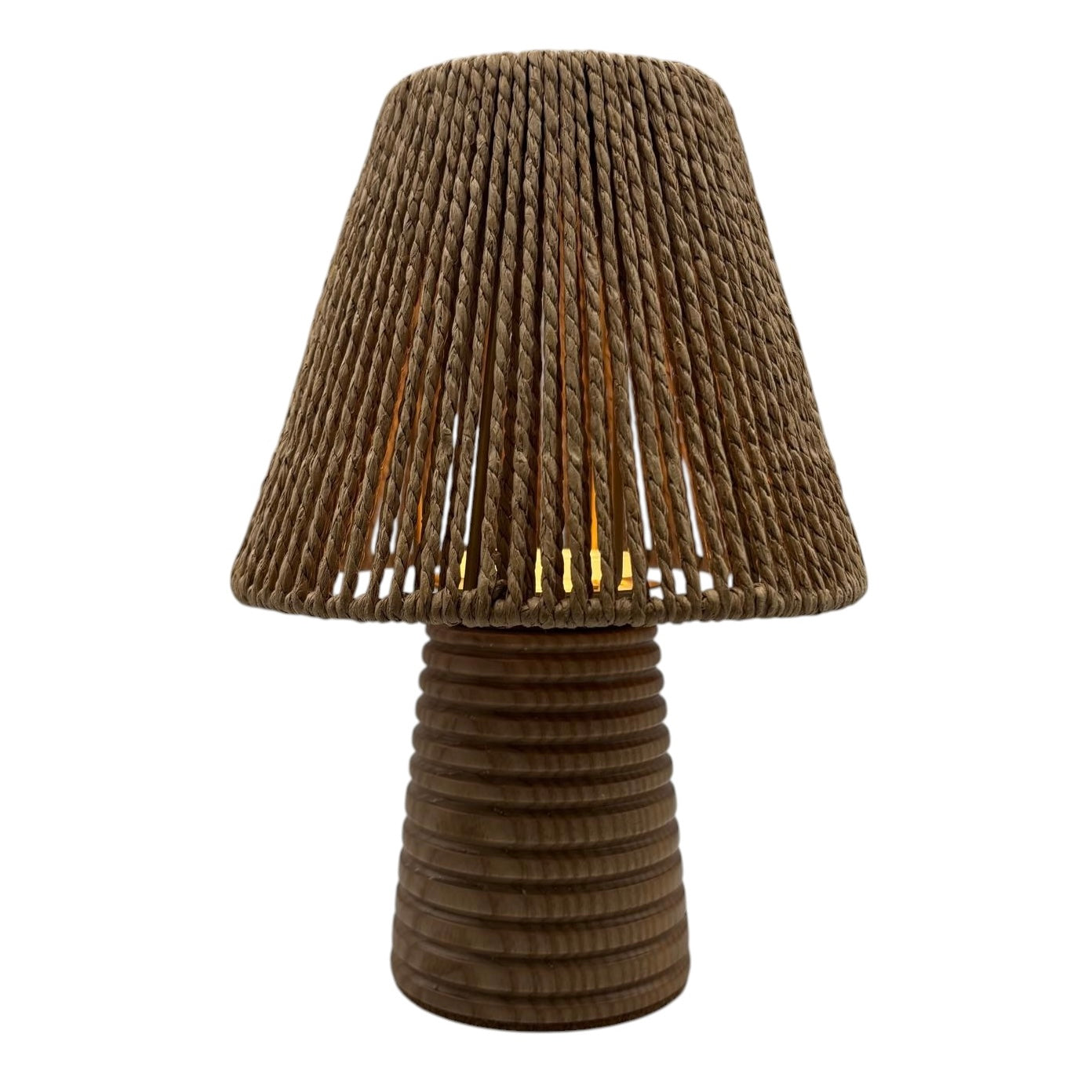 Small Ribbed Beech rechargeable touch lamp Cone Rope shade