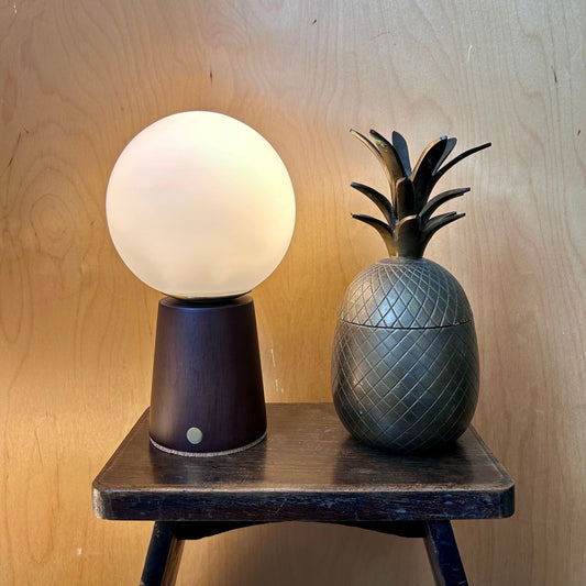 Small Deco Cone Walnut style rechargeable touch lamp