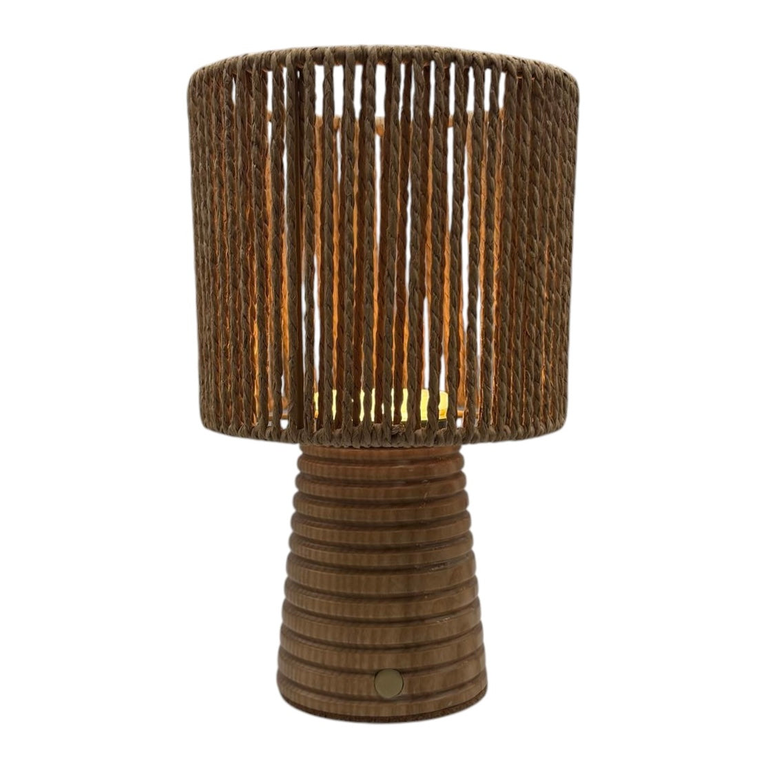 Small Ribbed Beech rechargeable touch lamp Drum Rope shade