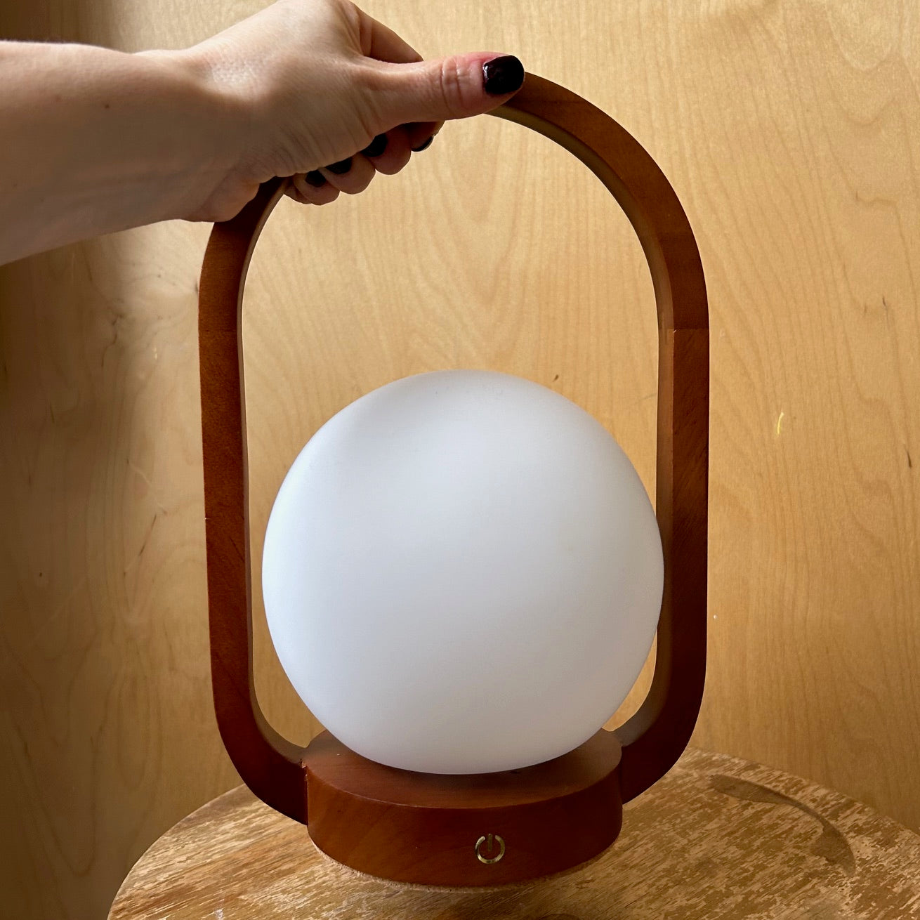 Lantern Teak style rechargeable touch lamp