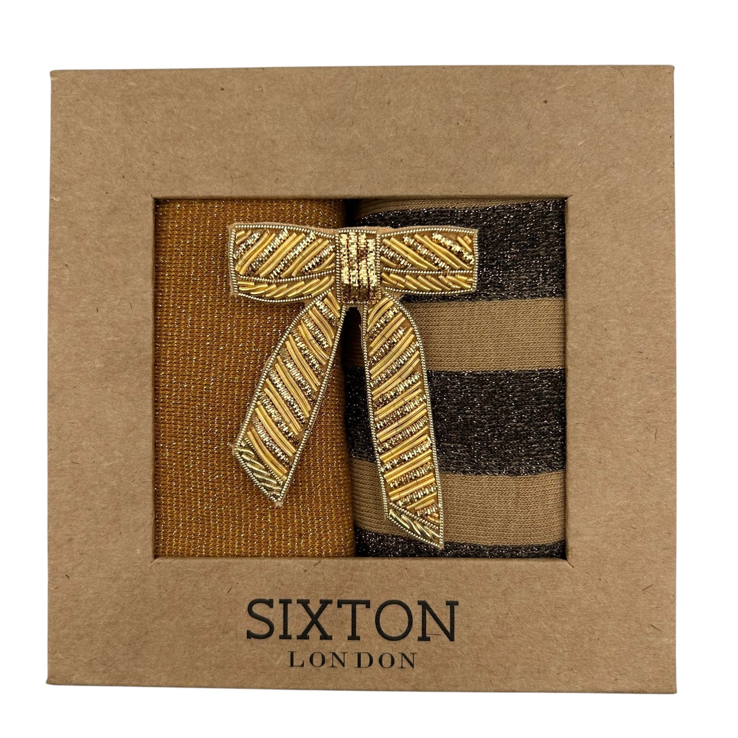 Sand Berlin & Copper Tokyo sock box duo with embroidered brooch