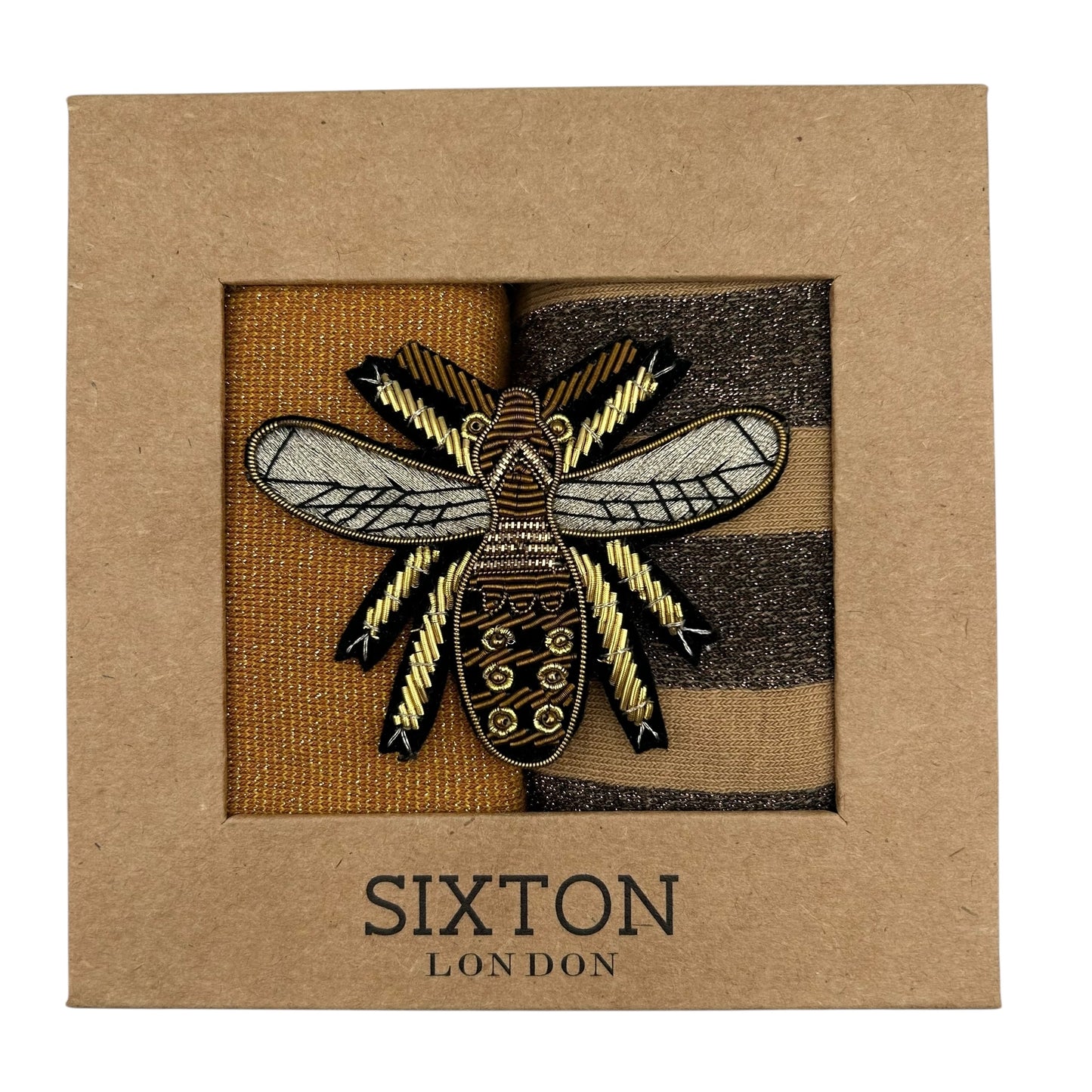 Sand Berlin & Copper Tokyo sock box duo with embroidered brooch