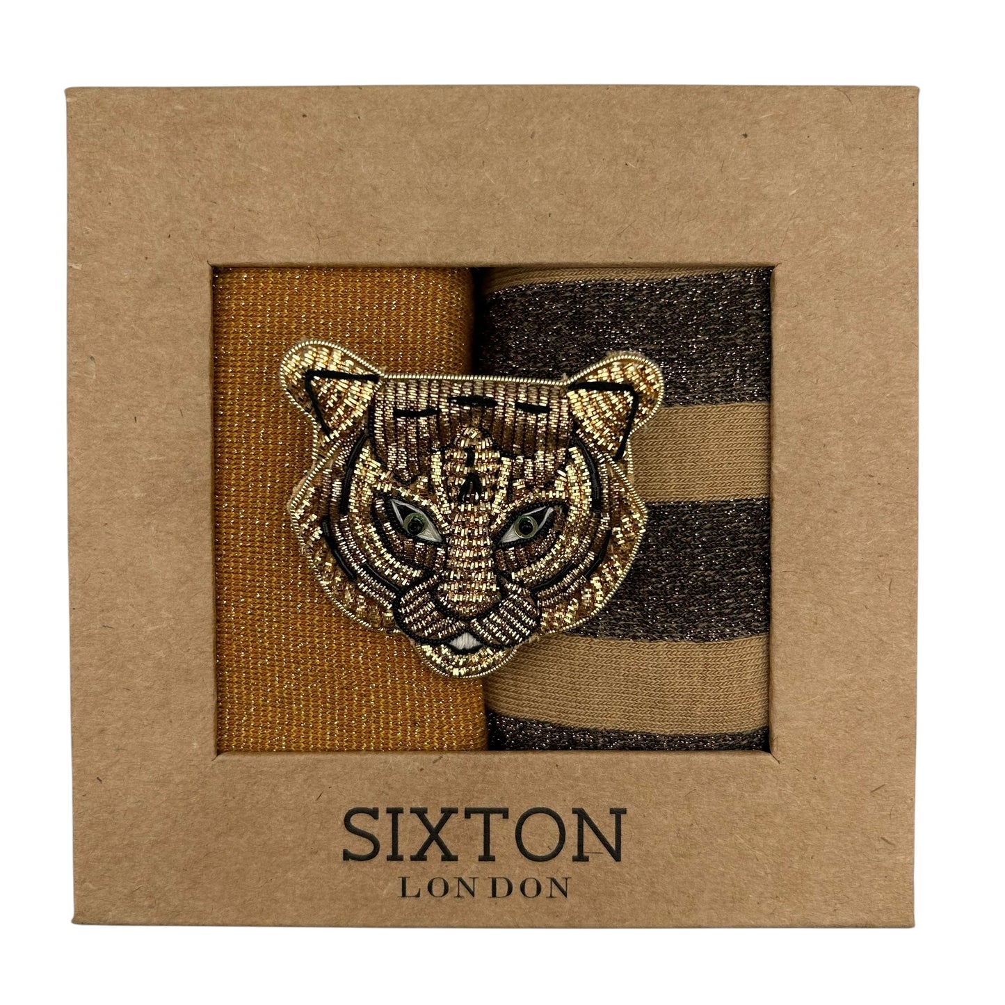 Sand Berlin & Copper Tokyo sock box duo with embroidered brooch