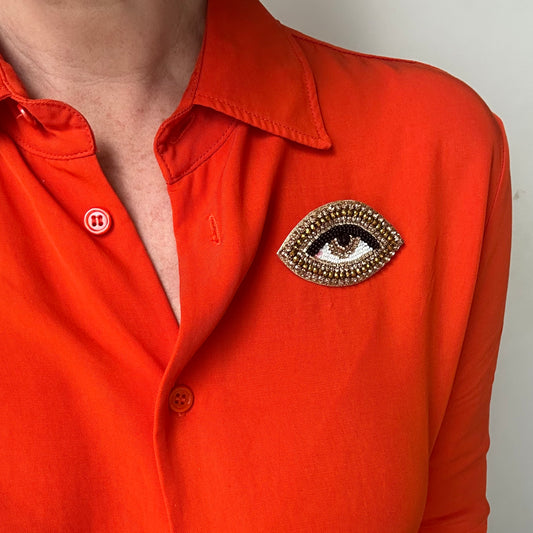 Gold Sparkle Eye embroidered brooch / pin